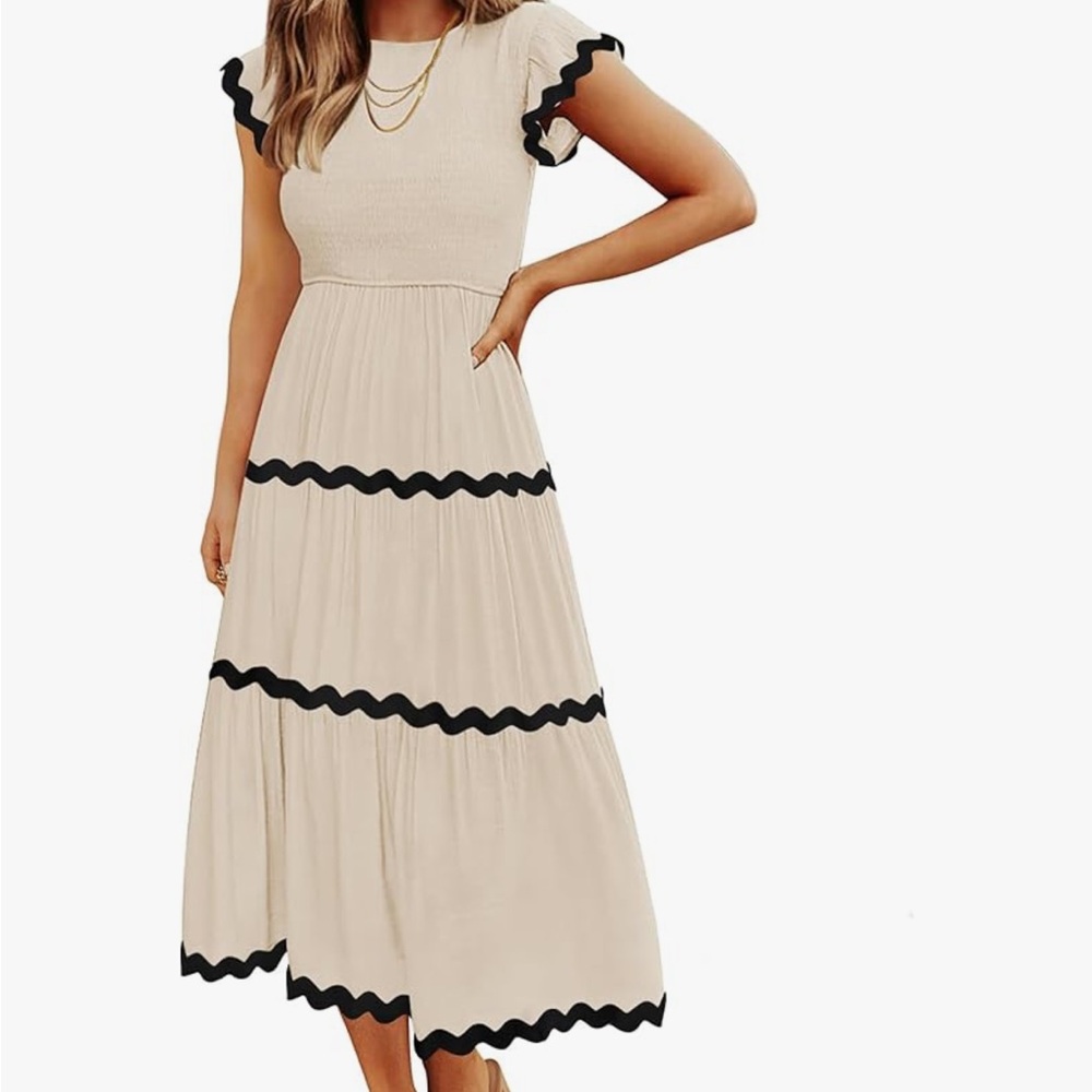 ZESICA Women's Summer Flutter Short Sleeve Smocked Maxi Dress